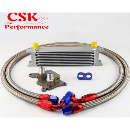 10 Row 248mm AN10 British Oil Cooler Kit Fits For BMW Mini Cooper R56 Supercharger Black/Silver