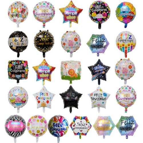 10pcs 18inch FELIZ CUMPLEANOS Foil Balloons Spain Happy Birthday Round Helium Balloons Birthday Party Decorations Air Globos