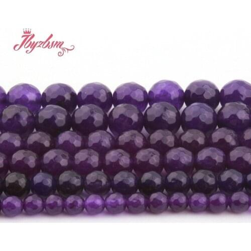 6/8/10mm Purple Jades Round Bead Faceted Stone Beads Loose Spacer For DIY Necklace Bracelets Earring Jewelry Making Strand 15"