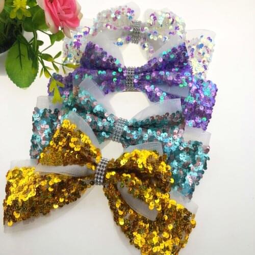 8 Inch Scatter Sequins Cheer Leading Bows with Clip for Girl Hair Accessories,10PCS/LOT