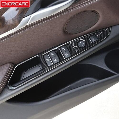 ABS 4Pcs Car Window Glass Lifting Buttons Frame For BMW X5 F15 X6 F16 2014-2018 LHD Auto Door Armrest Panel Decoration Decals