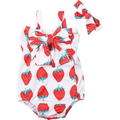 Newborn Kid Baby Girl Strawberry Bodysuit Romper Cotton Jumpsuit Outfits Clothes Newborn Toddler Infant Cotton