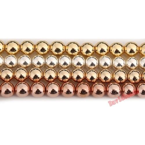 Factory Price Natural Stone Beads silver color Rose Gold Hematite Beads For Jewelry Making 4 6 8 10mm Round bedas Diy Bracelet