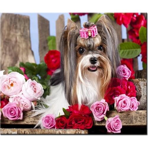 Flower 5d diy diamond painting Terrier full square round Diamond embroidery Rhinestone room decoration wall stickersZP-3705