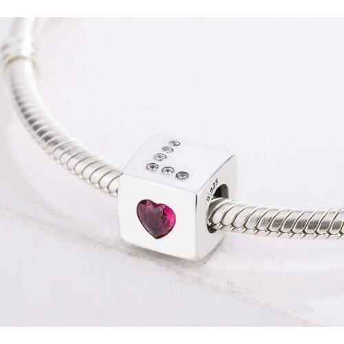 For Pandora 925 Sterling Silver Love Dice Heart Charm Bracelet With Red Cubic Zirconia Bead Fit Jewelry Making Bracelet Necklace