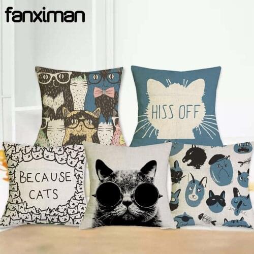Fanximan Cat Print Cushion Cover Linen Throw Pillow Case Home Decor Sofa Car Seat Cushions