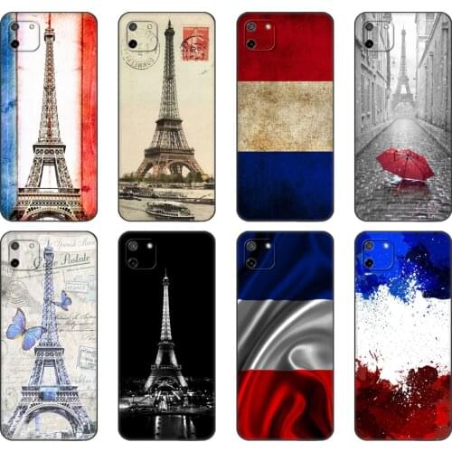 Black tpu Case For OPPO Realme C11 C20 C21 Case Back Cover Bumper France Flag Paris Eiffel Tower