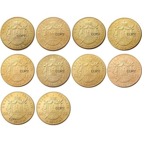France 1862 -1868 A -B 10PCS 50 Francs Gold Plated Copy Decorate Coin