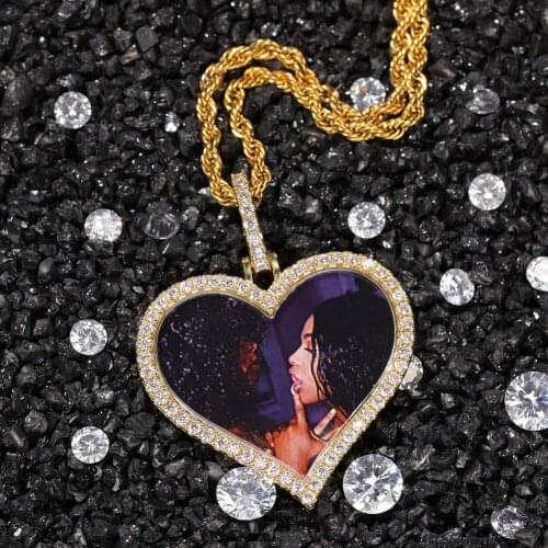 Custom Made Photo Heart Medallions Necklace & Pendant With Twist chain Gold Color AAA Zircon Mens Hip hop Jewelry