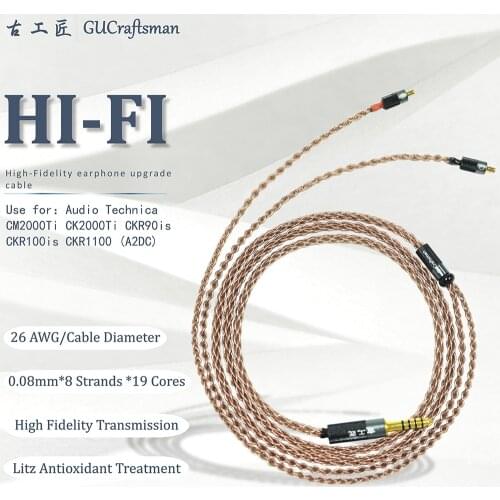 GUcraftsman 6N OCC copper For Audio Technica ATH-CM2000Ti CKR100is CKR90is CK2000Ti CKR1100 Headphone upgrade cable