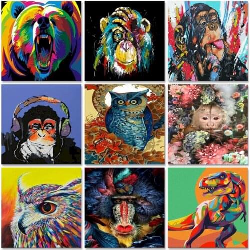 Gatyztory Paint By Number Canvas Painting Kits Monkey Modern Colorful Animal Picture DIY Acrylic Paint By Numbers Home Decor