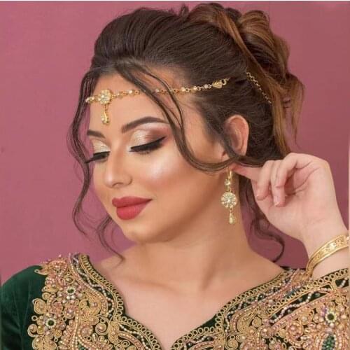 RLOPAY Classic Hair Accessories for Women 2020 Water Drop Rhinestone Hair Chain Algeria Bridal Crowns and Tiaras In Gold