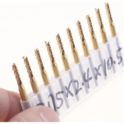 10pc 3.175X2.4X10.5MM Titanium Coated Carbide PCB Cutter, End Mill for PCB Circuit Board Milling Drilling Cutting, Carbide Tools