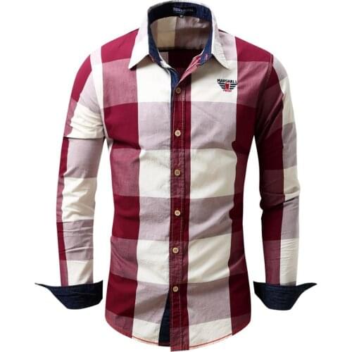 Mens Button Down Lattice Casual Shirts 100% Cotton Long Sleeve Shirts Regular Fit