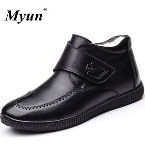 High Quality Genuine leather Men Boots Winter Ankle Boots Plush Keep Warm Outdoor Working Snow Boots Men Wedding Dress Shoes