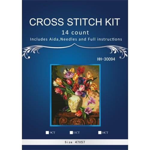 49x58cm, 14CT Top Quality Beautiful Lovely Counted Cross Stitch Kit Parrot Tulips Tulip Flowers Flower in Vase dim3th53