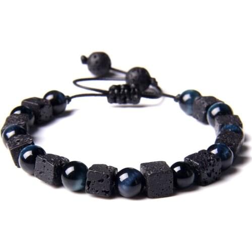 Natural Square Lava Stone Round charm Bracelets Map Tiger Eye Alabaster Stone Beads Bracelet For Fashion Men Personality Gifts