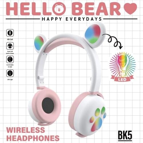 New Arrival Bluetooth Headphones Glowing Cute LED Cat Bear Paw Girls Gift Kids Headset Cat Ear Headset AUX Wireless HIFI Stereo