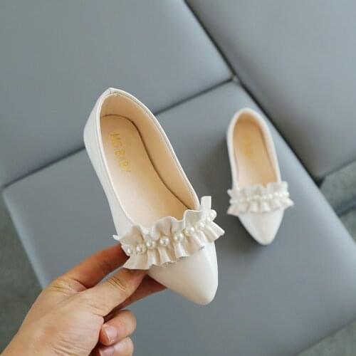 2021 New Girls Casual Leather Shoes Autumn Children Soft Bottom Pearl Shoes Chlidren Non-slip Toddler Girls Flats
