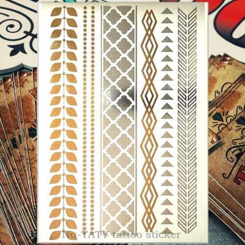Nu-TATY 24 style Temporary Tattoo Body Art, Golden Chain Bracelet Designs, Flash Tattoo Sticker Keep 3-5 days Waterproof 21*15cm