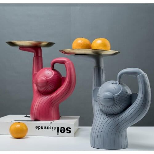 Monkey Tray Fruit Plate Candy Cake Snack Rack Creative Modern Resin Statue Ornament Tray Home Living Room Decoration Crafts 1pcs