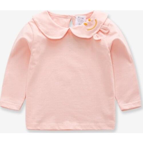 0-7y toddler girls t-shirts long sleeved peter pan collar cute autumn female children clothing cotton kids clothes tops tees