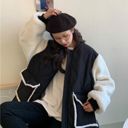 Parkas Short Style Women Korean Fashion Thicker Black Patchwork Warm Retro Mujer Outwear Casual Lady Clothing Winter Design New