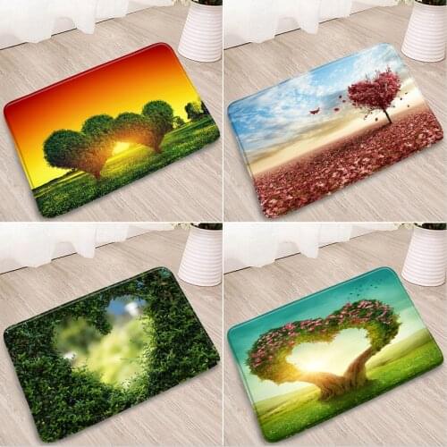 Scenery Bathroom Mats Heart-shaped Tree garland Grassland Green Leaves Sky Beach Ocean Wood Home Bedroom Kitchen Non-Slip Carpet