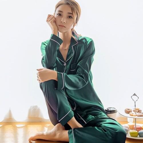 Women‘s Silk Satin Pajamas Pyjamas Set Long Sleeve Sleepwear Pijama Pajamas Suit Female Sleep Two Piece Set Loungewear Plus Size