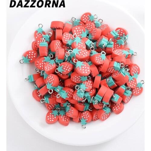 Cute Cartoons Strawberry Shape Polymer Clay Beads 30-90Pcs Fruit Spacer Loose Beads For DIY Necklace Jewelry Findings Making