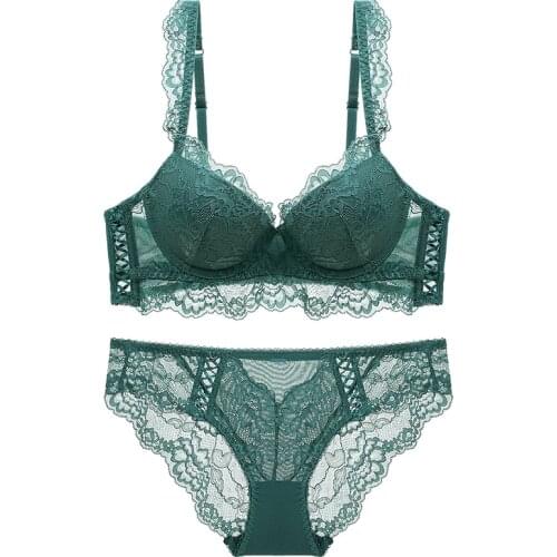 Sexy Bra and Panties Set Padded Cup Good Push Up with Hollow Out Flank Breathable Lingerie For Women Summer Underwire 3 Colours