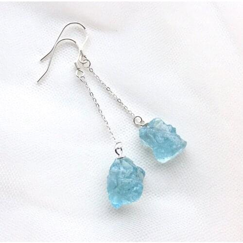 CSJ High quality Natural Aquamarine Raw Gemstone Earring irregular Rough Aquamarine Gemstone earring Birthday gift for ladies