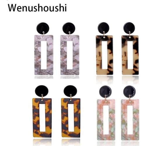 WENUSHOUSHI 8g/pair size 6.5*2.2cm resin acetic acid acrylic leopard Pattern rectangle dangle earrings for women wuce115