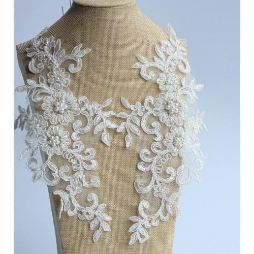 Ivory Alencon Lace Applique Beaded Sequined Patch For Wedding Supplies Bridal Hair Flower Headpiece