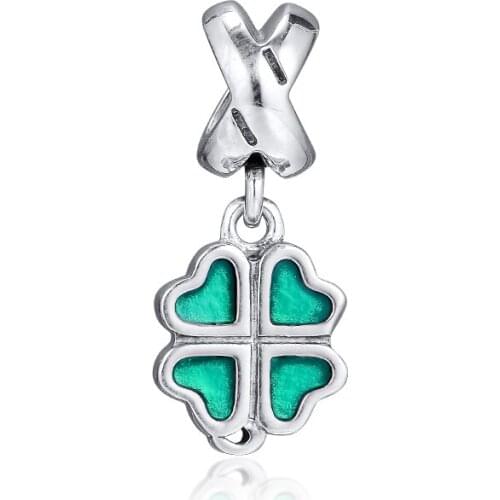 Fit Pandora Bracelets Green Clover Charms 925 Original Sterling Silver Beads for Jewelry Making DIY Women Berloque