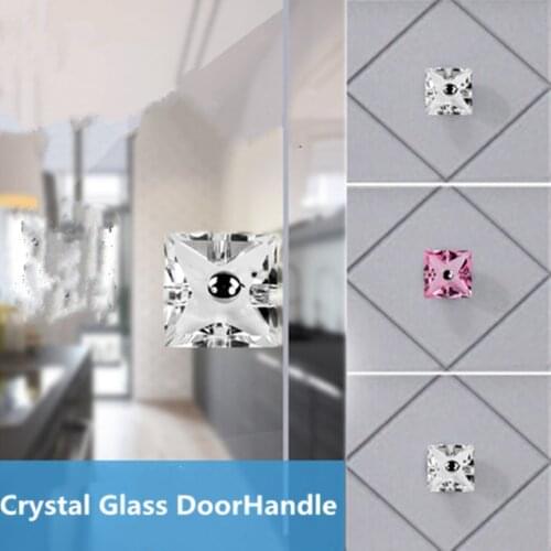 Modern fashion transparent pink glass crystal glass door crystal handle bathroom door handle wardrobe kitchen wooden door handle