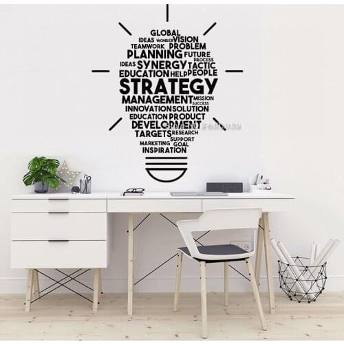 Strategy Words Vinyl Wall Decal Cloud Lightbulb Quote Hot Office Wall Decor Idea Art Stickers Mural Interior Wallpapers LC1562