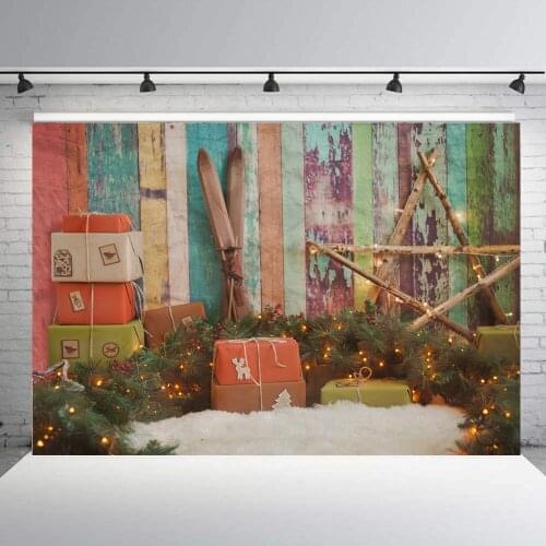 Vinyl Christmas wood wall snow floor Xmas photography background baby newborn portrait picture props photo booth studio props