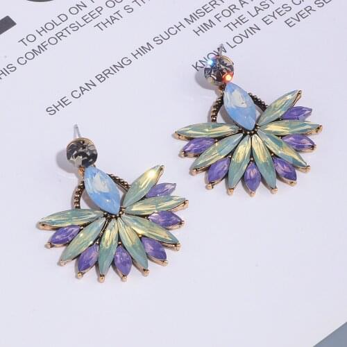 Vintage Bohemia Multi Color Crystal Dangle Drop Earrings For Women Fan Shaped Hollow Earrings Ethnic Jewelry Accessories WX232