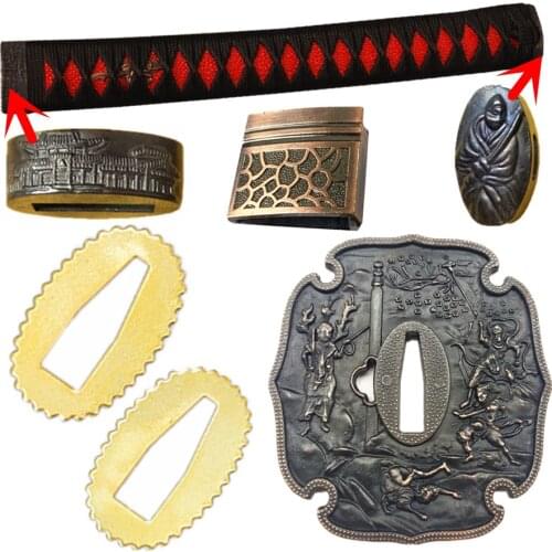Japanese Samurai Theme Kirsite Sword Fittings for Katana/Wakizashi/Tanto Set Tsuba+Menuki+Fuchi+Kashira+Handle+Habaki+Seppa