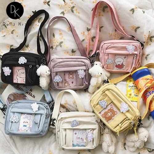 Female Kawaii Badge Handbag Women Fresh Creative Transparent Shoulder Bag Student Book Bag Bear Pendant Messenger Bag for Girls