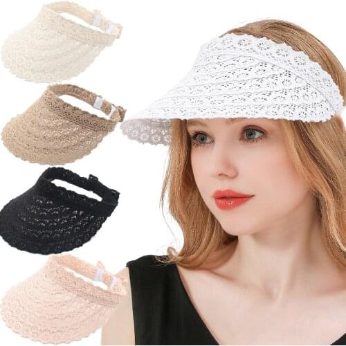 Women Lace Sunhat Anti UV Visor Sun Hat Wide Brim Peaked Cap Breathable Hollow Top Summer Hats Outdoor Sports Sunscreen Caps