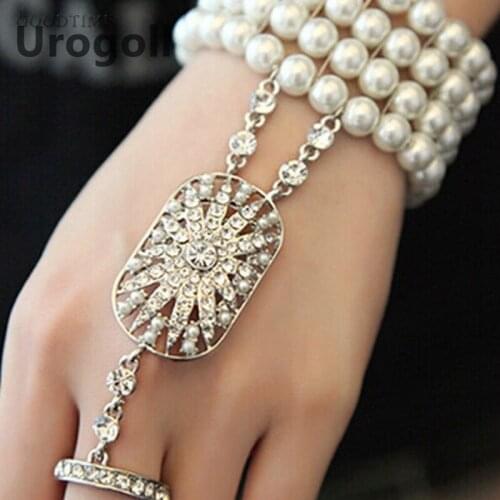 Women Bangles & Bracelets Handmade Bridal Wedding Jewelry Clear CZ Zirconia Pearls Bracelet Set Trendy Hand Harness Wristband