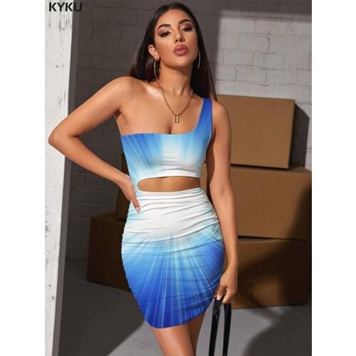 KYKU Dizziness Dresses Women Dark Blue Vestido Sexy Psychedelic Bodycon Dress Abstract Hollow out Dresses Womens Clothing