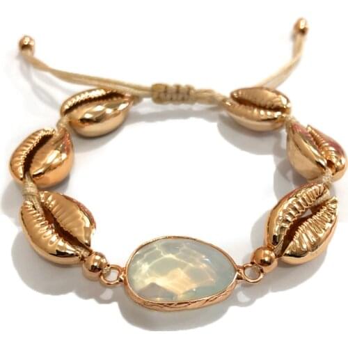 2019 Happy New Year Season Nature Stone Charm Bracelet Nature PUKA Shell Bracelet Summer Vacation Jewelry Women