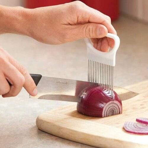 1Pcs Onion Tomato Vegetable Slicer Stainless Steel Multifunctional Cutting Aid Guide Holder Potato Cutter Gadget Kitchen Tool