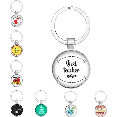 25mm Handmade Best Teacher Keychain Glass Cabochon Image Circle Key Ring Key Ring TeacherS Day Teacher Jewelry Gift