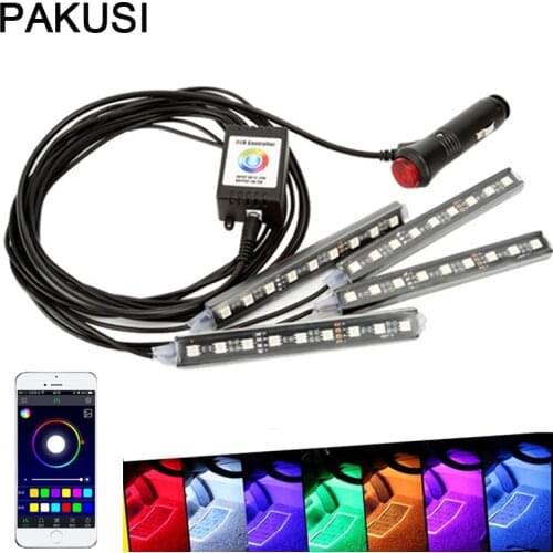 PAKUSI 1Set Car LED RGB Strip Light Atmosphere Lamp Android iOS Phone Control For Honda Jazz Volvo XC60 Suzuki LIA accessories