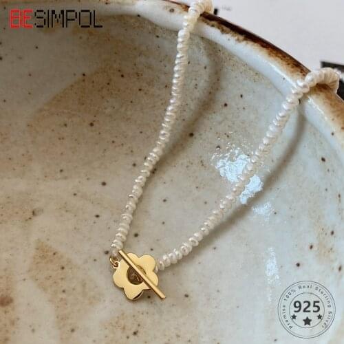 Besimpol Real 925 Silver Freshwater Pearl Necklace High Quality Elegant Flower Heart Pendant Necklace for Women Fine Jewelry