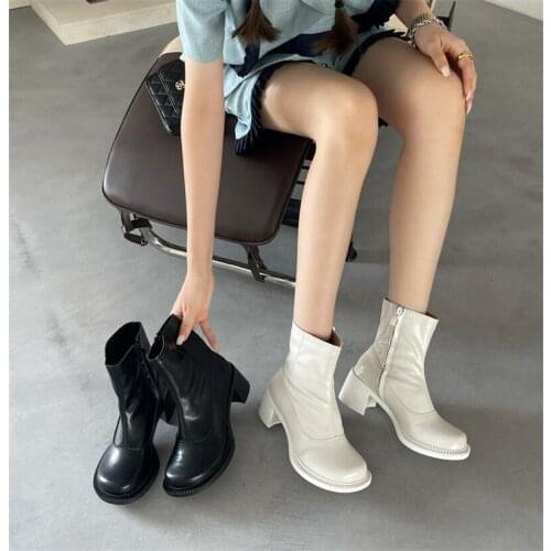 New fashion big head Martin boots female white Mary Jane thick heel side zipper Chelsea boots round toe short boots